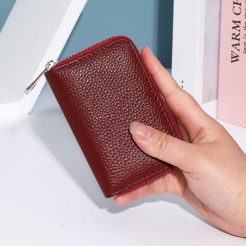 FEITH&FELLY Genuine Leather Credit Card Holder RFID Small Zipper Card Case Wallet for Women & Men - Image 5